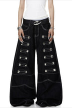 Studded Contrast-Stitch Flared Jeans