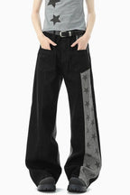 Star Panel Contrast Denim Pants