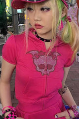 Gothic Skull Rhinestone Y2K Hoodie