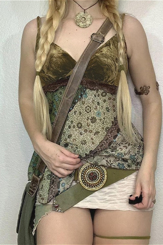Y2K Retro Forest Print Irregular Camis Main image
