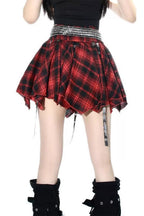 Plaid Strap Asymmetric Mini Skirts