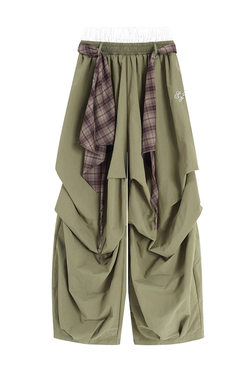 Plaid Accent Layered Wide Pants