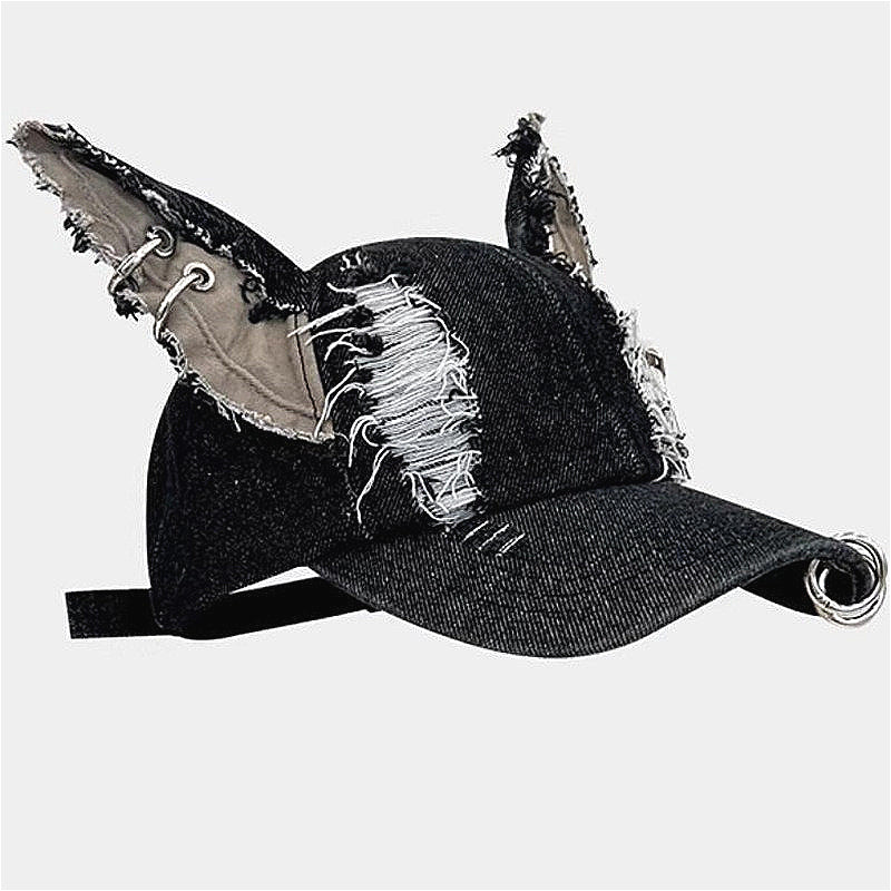 Y2K Punk O-Ring Denim Distressed Baseball Hat