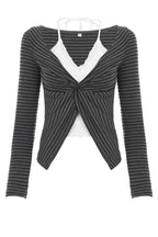Striped Twist Front Lace Cardigans