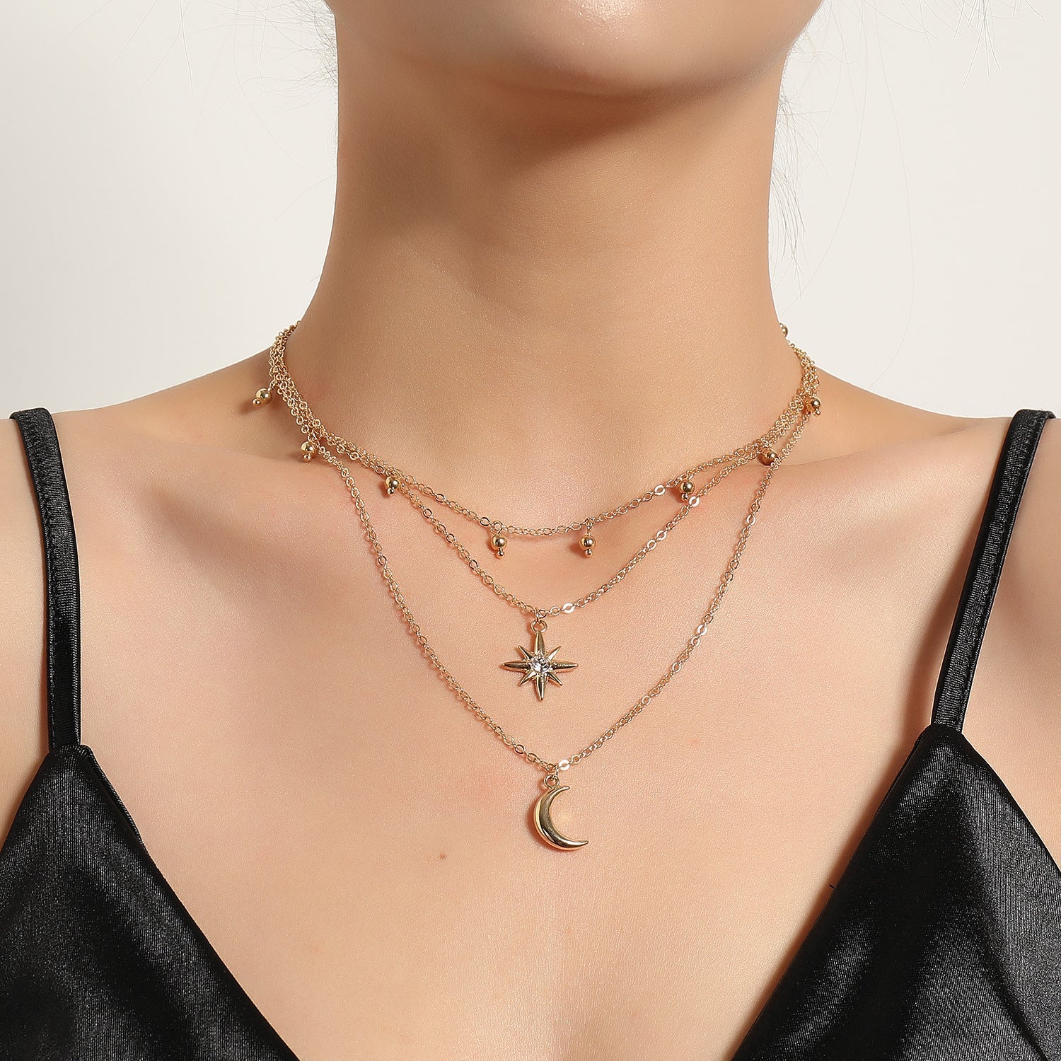 Hot Selling Metal Crescent Star Necklace Gold Halloween Main image