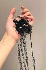 Gothic Sewn Lace Cross Barrette Hair Accs