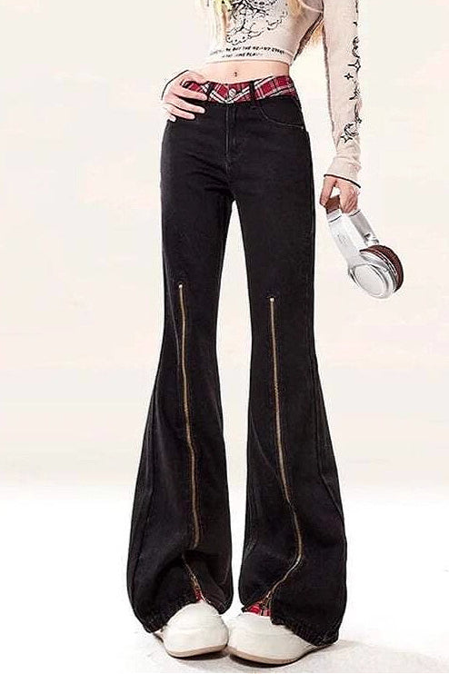 Star Patch Zipper Detail Bootcut Pants Secondary image