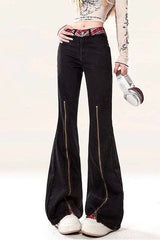 Star Patch Zipper Detail Bootcut Pants