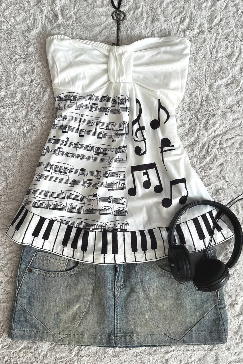 Vintage Piano Score Print Tube Tank Top Main image