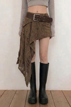 Textured Asymmetric Draped Mini Skirts