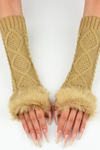 Diamond Knit Fluffy Trim Gloves