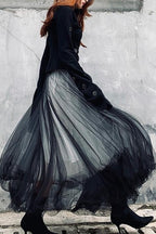 Spring Gothic Punk Lace Mesh Patchwork Flared Midi Skirt