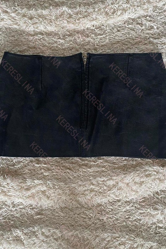 Black Grommet Zip Mini Skirt