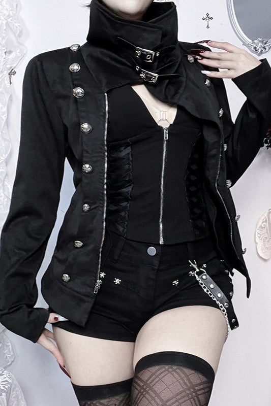 High Collar Metal Button Fitted Jacket Secondary image