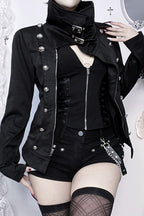 High Collar Metal Button Fitted Jacket