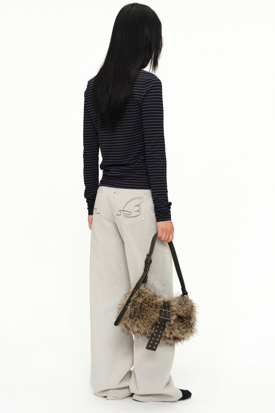 Fluffy Studded Buckle Shoulder Bags