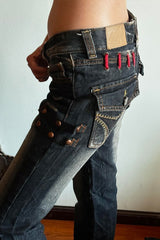 Retro Deconstructed Low-Rise Straight Floor-Length Denim Pants