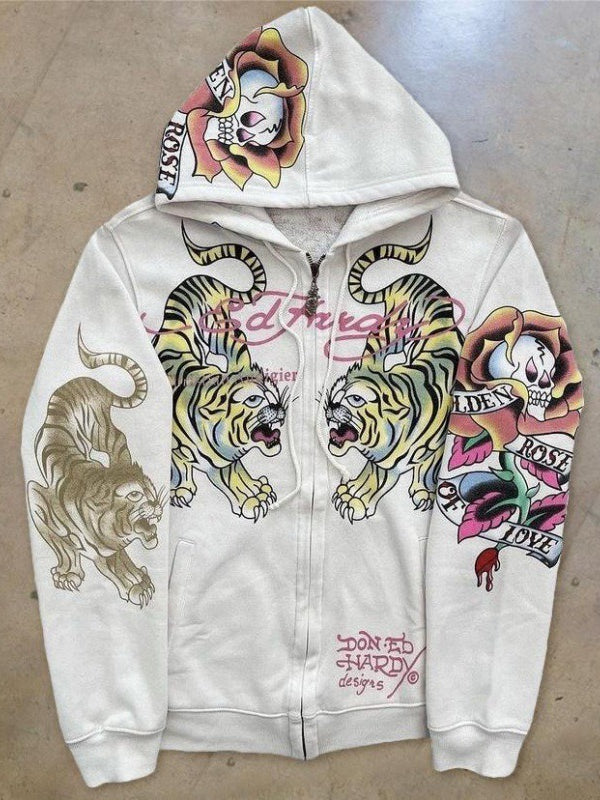 Tattoo Ghost 3D Print Zip-up Long Sleeve Hoodie Main image