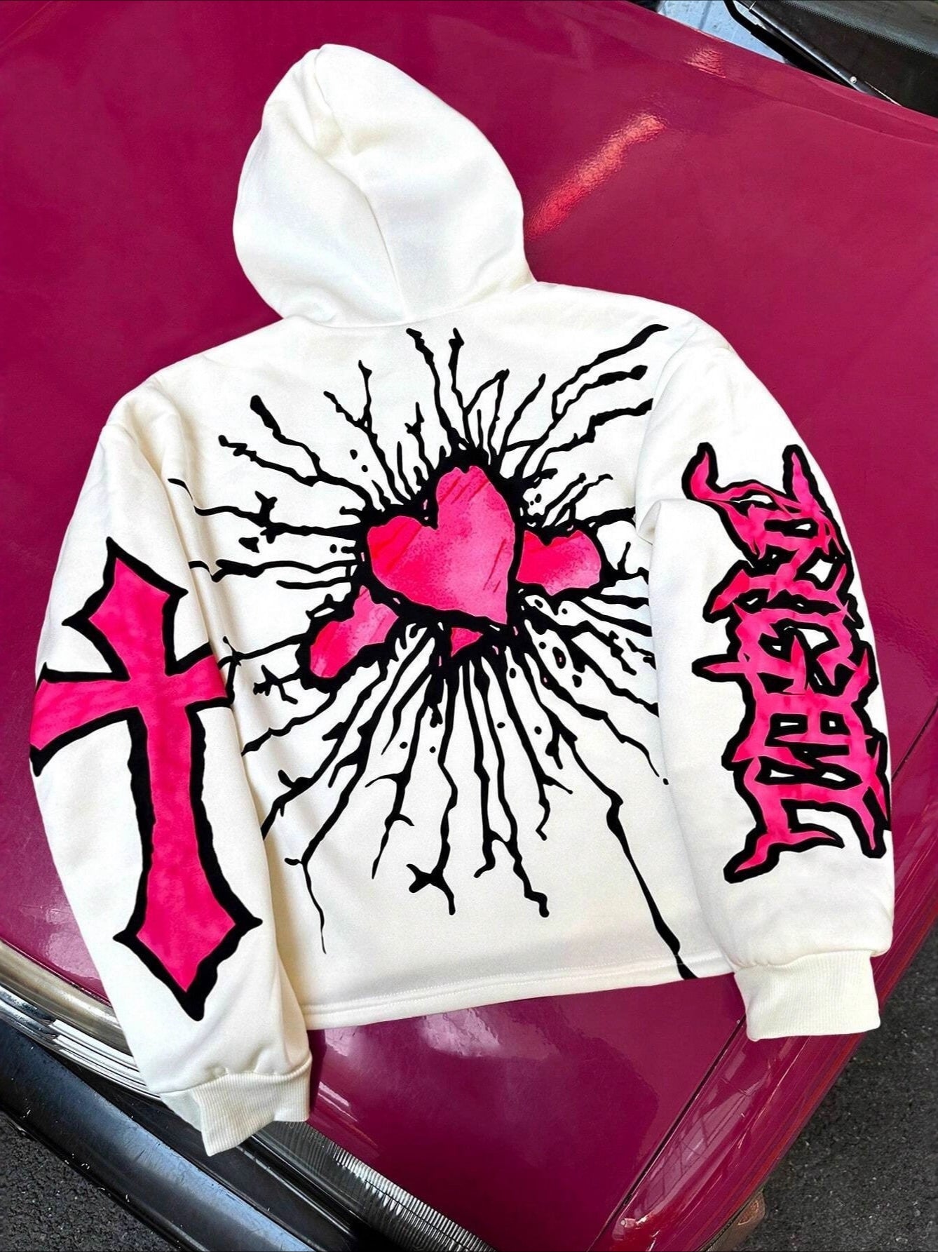 Pink Heart Angel Gothic Short Double-sided Hoodie Secondary image