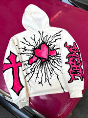 Pink Heart Angel Gothic Short Double-sided Sweatshirt