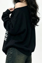 Repeated Letter Wide Neck Sweatshirt