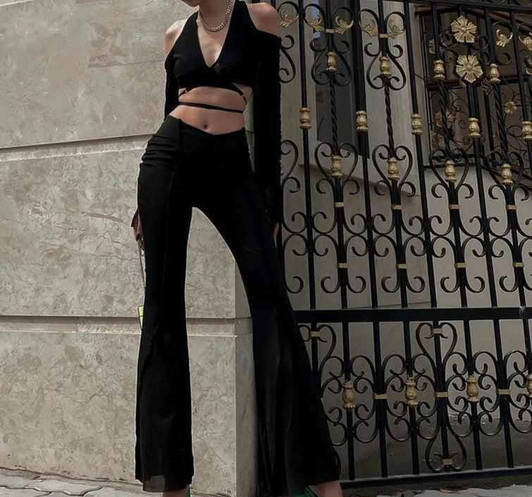 Gothic Mesh Sheer Deep V-neck Crop Top Main image