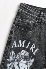 Punk Ripped Star Embroidered Denim Pants