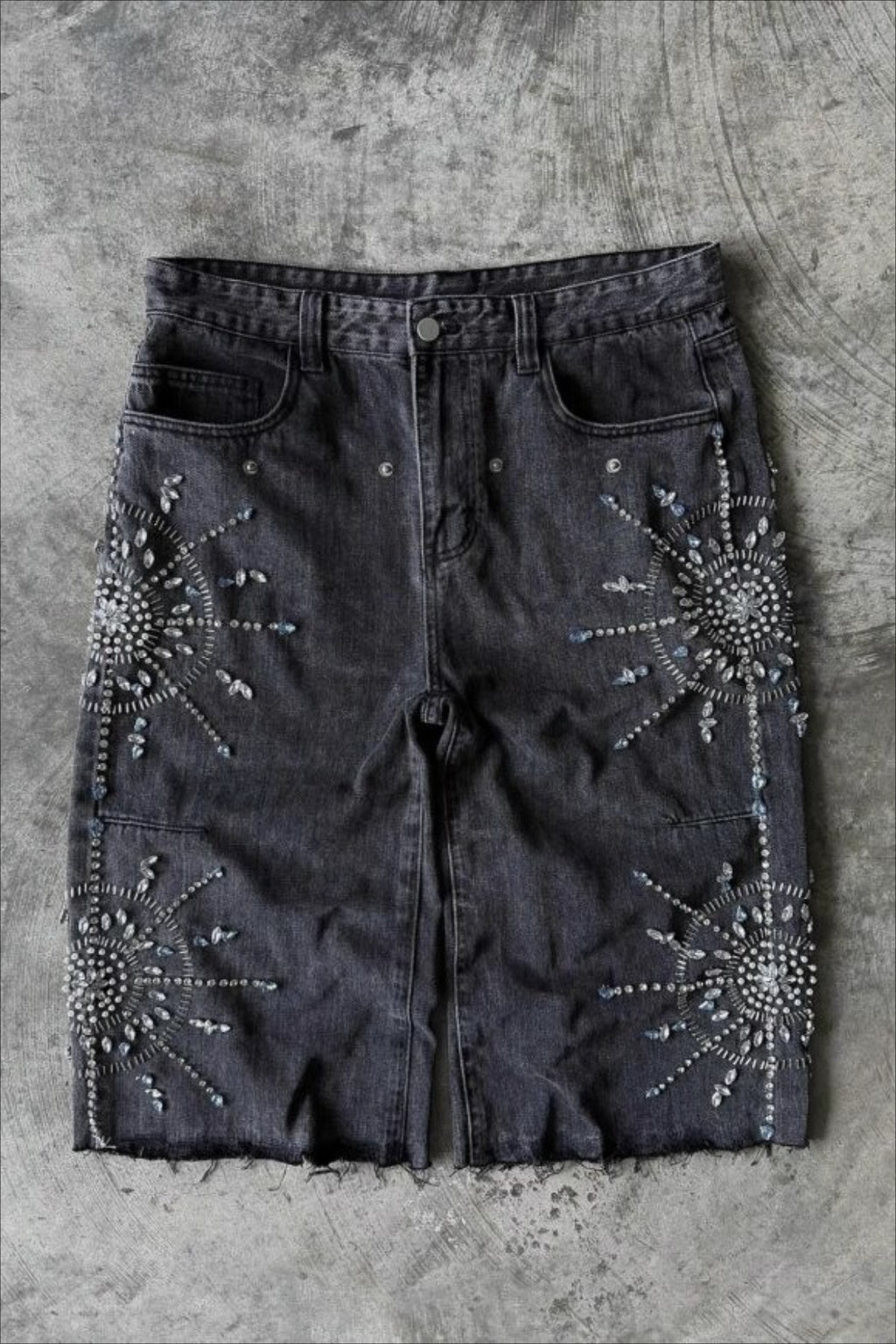 Street Punk Rhinestone Studded Denim  Shorts