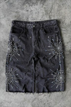 Street Punk Rhinestone Studded Denim  Shorts