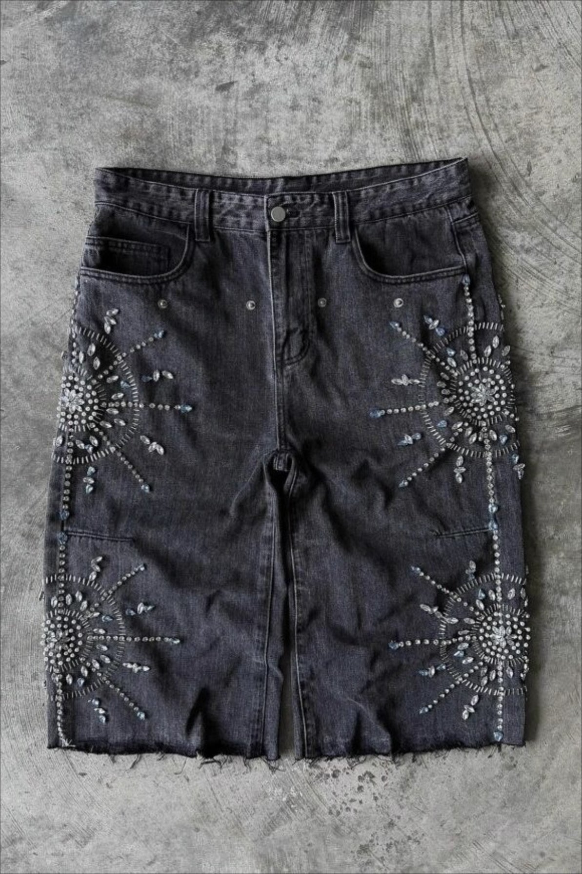 Street Punk Rhinestone Studded Denim  Shorts