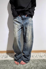 Embroidered Slouchy Straight Denim Trousers