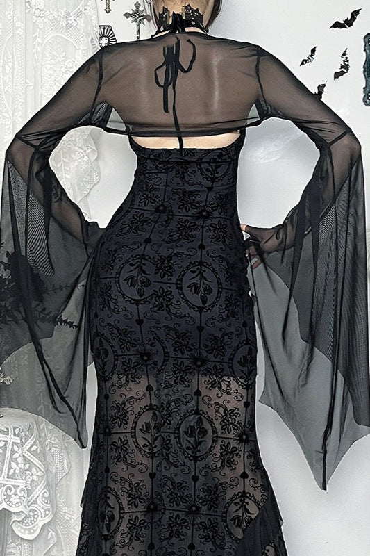 Gothic Batwing Sleeve Mesh Coat