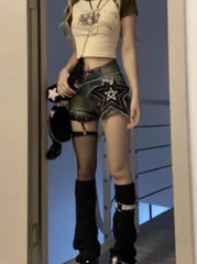 Star Print Denim Shorts