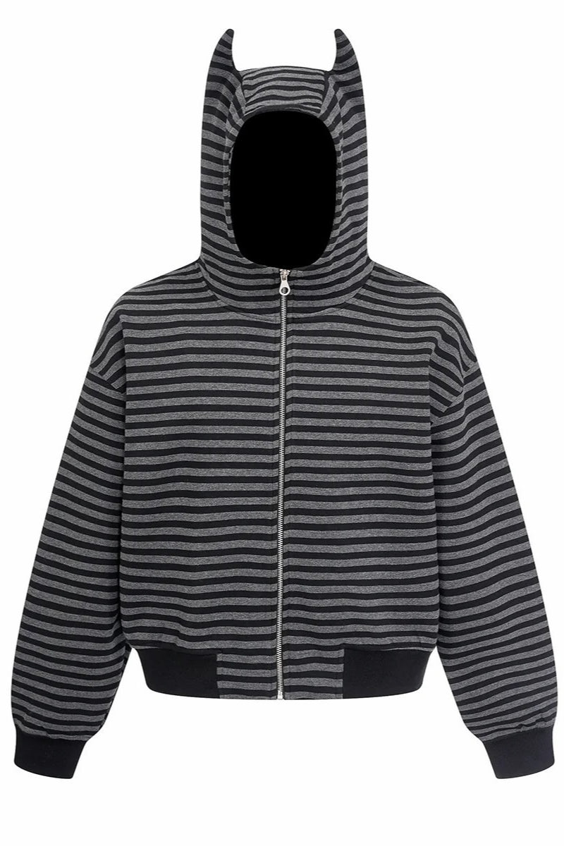 Horn Detail Striped Hoodies