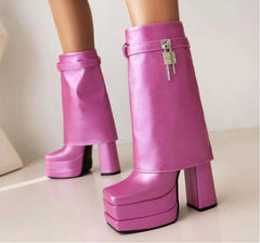 Platform Chunky Fold Over Gothic Metal Boot