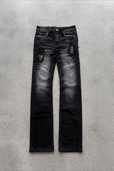 Rhinestone Washed High Street Unisex Denim Pants