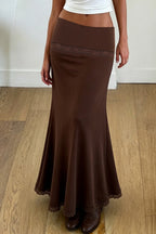 Lace Trim Flared Maxi Skirts
