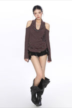 Spicy Cross Stripe Halterneck Knit Top