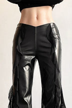 High Waisted Mesh Panel Faux Leather Pants