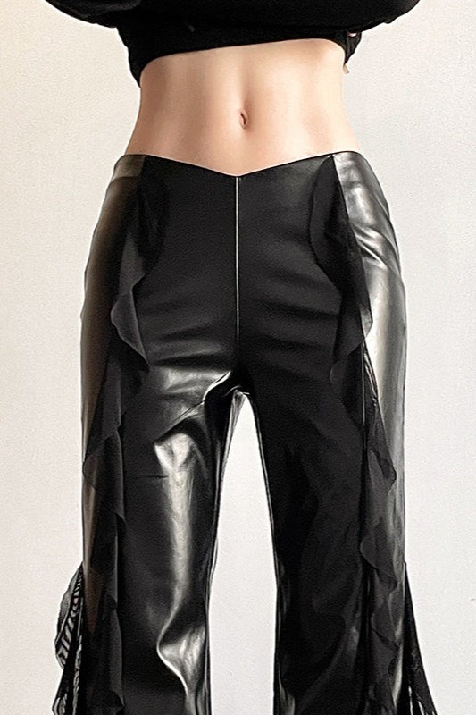 High Waisted Mesh Panel Faux Leather Pants