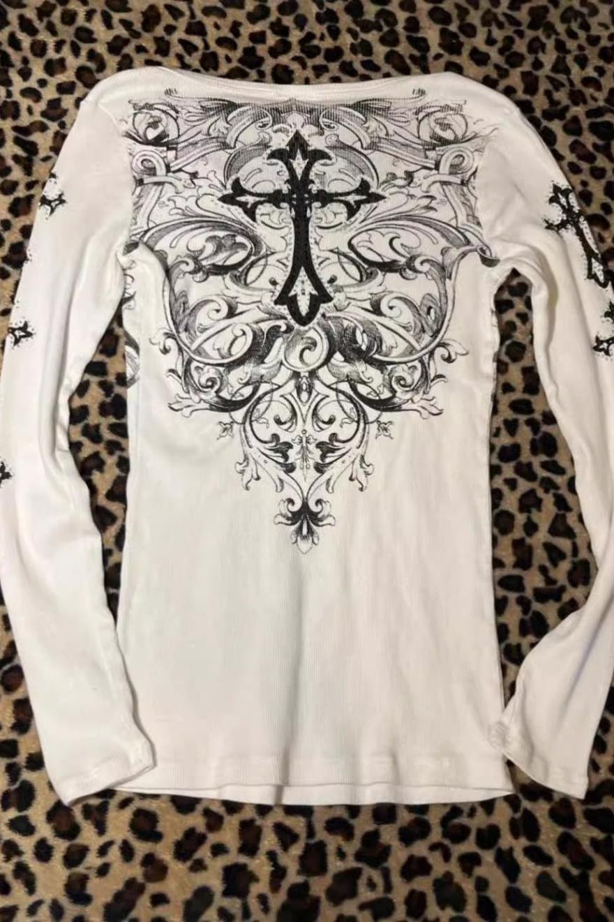 Y2K Cross Print Spicy Knit Top Secondary image