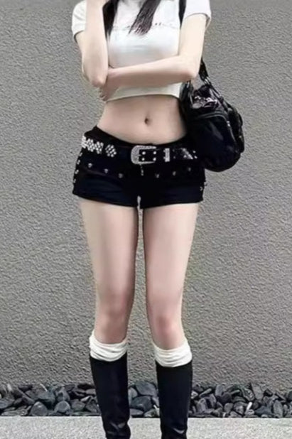 Y2K Gothic Studded Belted Low-Rise Shorts Main image