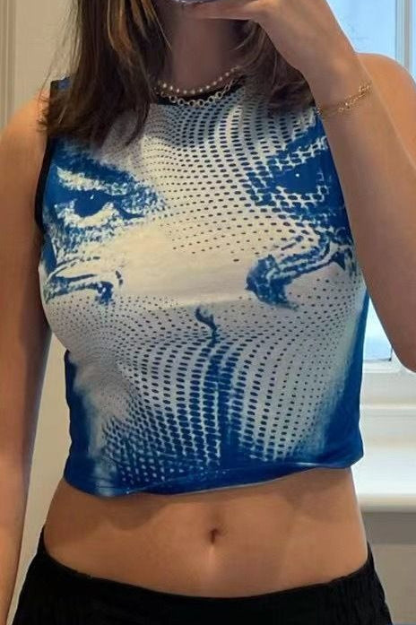 Futuristic Pixel Print Slim Fit Crop Top Secondary image