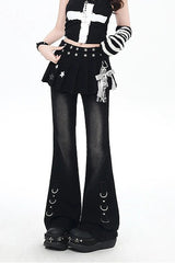 Y2K Layered Flare Denim Skirt Pants