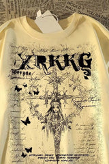 Retro Streetwear Cross Print Cotton Loose T-shirt