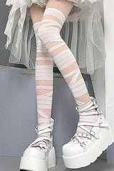 Gothic Punk Cross Strap Bandage Thigh High Socks