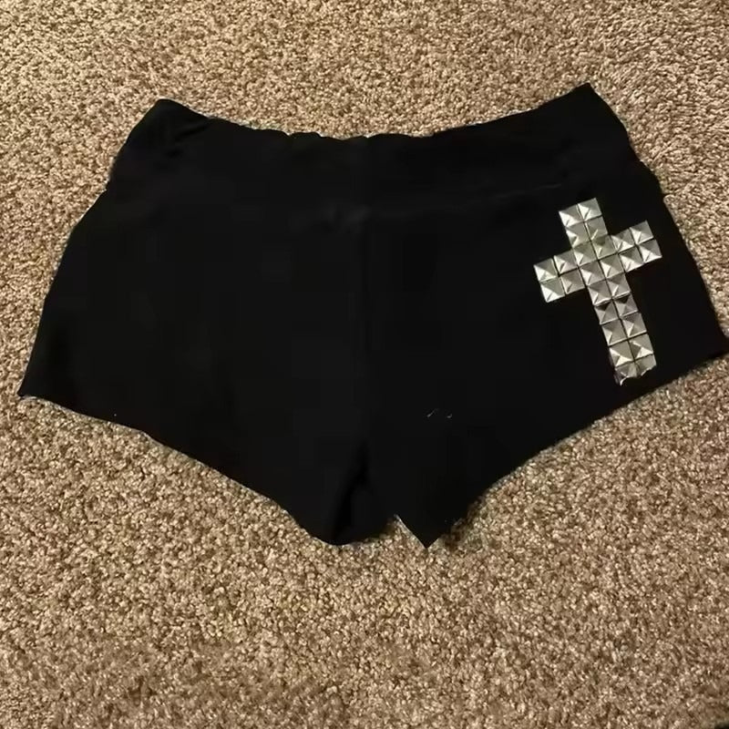 Sexy Rhinestone Print Gothic Elastic Shorts Secondary image