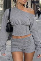 Asymmetric Gathered Waist Shorts Sets