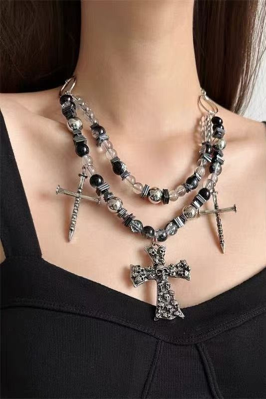 Gothic Vintage Hanging Pearl Cross Decor Necklace Main image