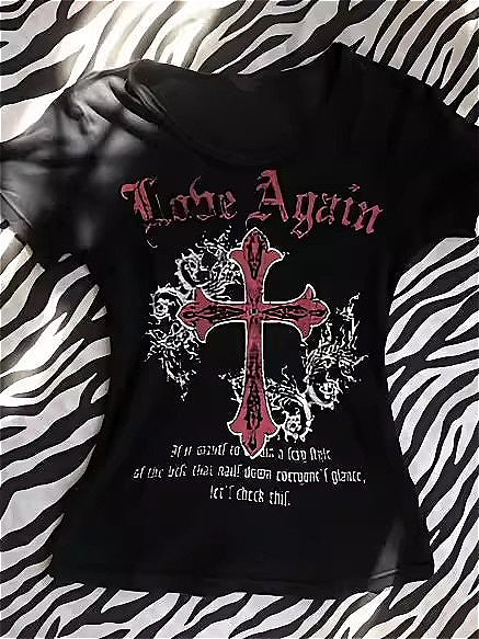 Punk Y2K Cross Print Short Sleeve T-shirt